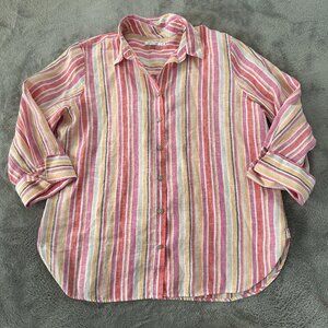 Chico's 100% Linen Striped Button Up Blouse Shirt Women's 1.5 US 10